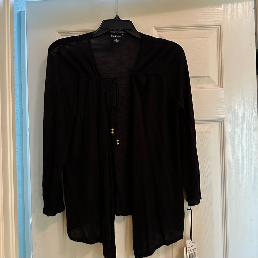 Nue Options Black 3/4 Sleeve Tie Lightweight Sweater New With Tags